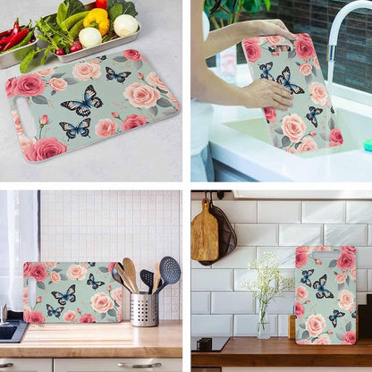 Coffee Set Cutting Board with Handles Coffee Maker Muffin Cup Flower Hot Drink Love Cutting Boards Plastic Safe Chopping Board for Kitchen 16" x 10" x 0.24"