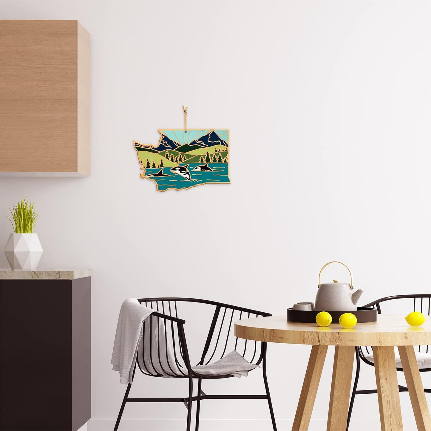 Totally Bamboo North Carolina State Shaped Cutting Board and Charcuterie Serving Platter with Artwork by Summer Stokes, Includes Hang Tie for Wall Display 18" x 8" x 5/8" - Colors B
