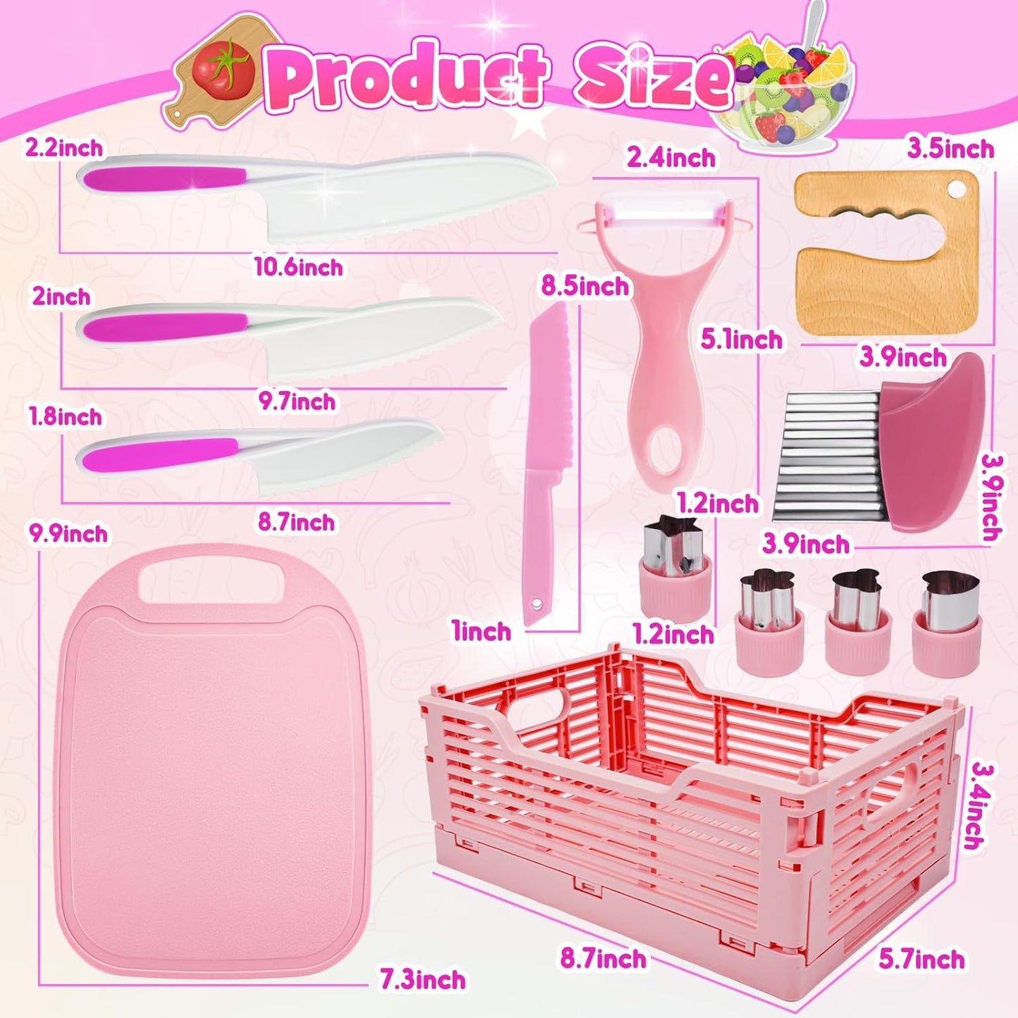 9 Pcs Kids Safe Knife Set for Real Cooking, Kids Kitchen Knife Set with Cutting Board,Crinkle Cutter,Sandwich Cutter, Montessori Kitchen Tools for Toddlers Kid 3-10 Years Old Girl Boy Birthday Gifts
