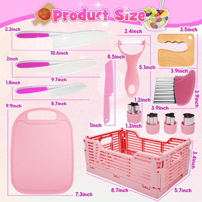 9 Pcs Kids Safe Knife Set for Real Cooking, Kids Kitchen Knife Set with Cutting Board,Crinkle Cutter,Sandwich Cutter, Montessori Kitchen Tools for Toddlers Kid 3-10 Years Old Girl Boy Birthday Gifts