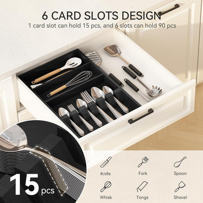 Yofidra Bamboo Silverware Organizer, 12.6 x 6.97 x 1.96 Inches Kitchen Utensil Drawer Organizer, Silverware Tray for Drawer with Fixed Slots for Spoons, Forks & Knives, Natural