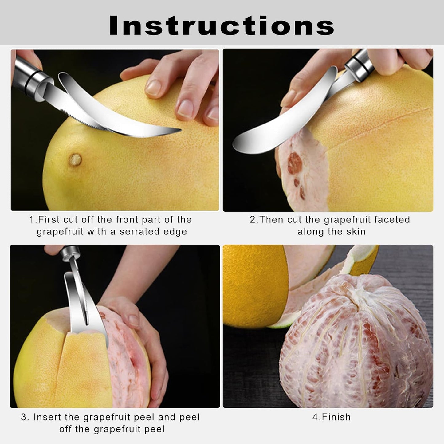 Grapefruit Knife - Curved Serrated Stainless Steel, Pack of 2 with 2 Pcs Spoons, for Grapefruit & Oranges