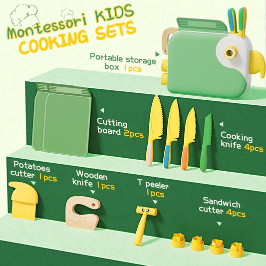 Montessori Kitchen Tools for Toddlers,Kids Knife for Real Cooking,Toddlers Knife Set with Storage Box Kids Safe Knives Children Cutting Set and Peeler,Montessori Toys for Kitchen Set -Pink
