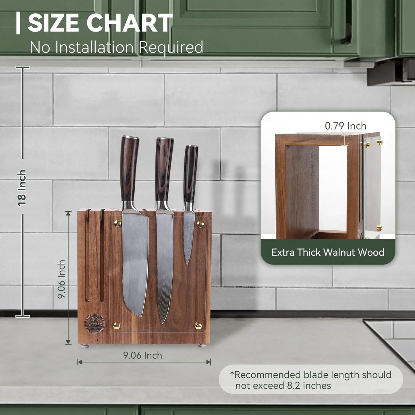 Magnetic Knife Block with Glass Cover, Universal Walnut Wood Knife Holder without Knives for Safe Knife Storage, Large Capacity Knife Storage Organizer for Kitchen Counter Top