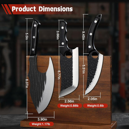 Huusk Chef Knife - Upgraded Viking Hand Forged Meat Cleaver With Sheath - Japanese Butcher Curved Boning Knife for Cutting, Cooking, Kitchen, Outdoor Camping, and BBQ, Gifts for Men Women