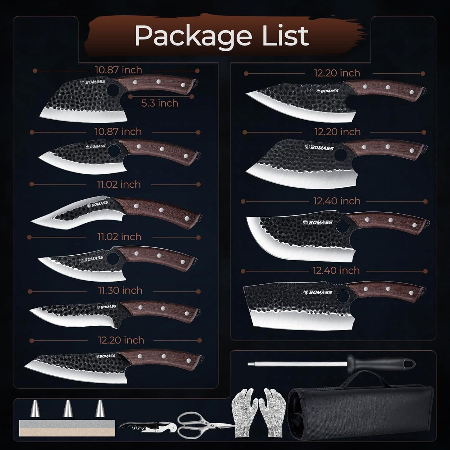Butcher Knife Meat Cleaver Knife, Hand Forged Japanese Knife Set of 3, High Carbon Kitchen Knife & Serbian Chef Knife & Boning Knife for Meat Cutting, Outdoor Cooking BBQ Camping Gift for Men