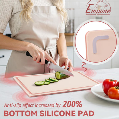 Empune 3-Piece Plastic Cutting Boards for Kitchen - Thick & Non-Slip Chopping Board Set with Juice Grooves, Dishwasher Safe, BPA Free, Includes Large & Small Sizes, Gray