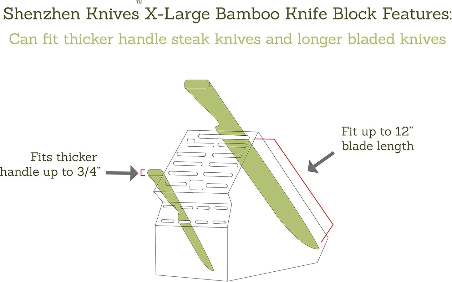 Shenzhen Knives 20 Slot Universal Knife Block: Large Bamboo Finish Wood Knife Block without Knives - Countertop Butcher Block Knife Holder and Organizer with Wide Slots for Easy Kitchen Knife Storage