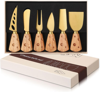 Zhehao 6 Pcs Gold Cheese Knives Set Tools Stainless Steel Cheese Slicer and Cutters for Kitchen Board Knife Set for Kitchen Charcuterie Board Accessories Housewarming Gift