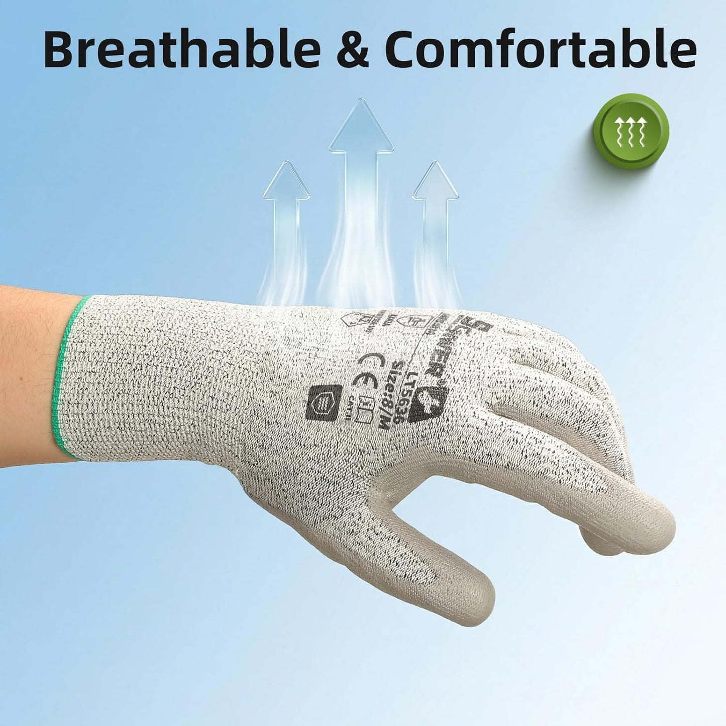 Schwer 6 Pairs ANSI A2 Cut Resistant Work Gloves with Certified Level 6 Ultra Abrasion Resistance, Safety Gloves with Grip for General Use, Construction, Gardening, Mechanic, 3D-Comfort, LT5636, L