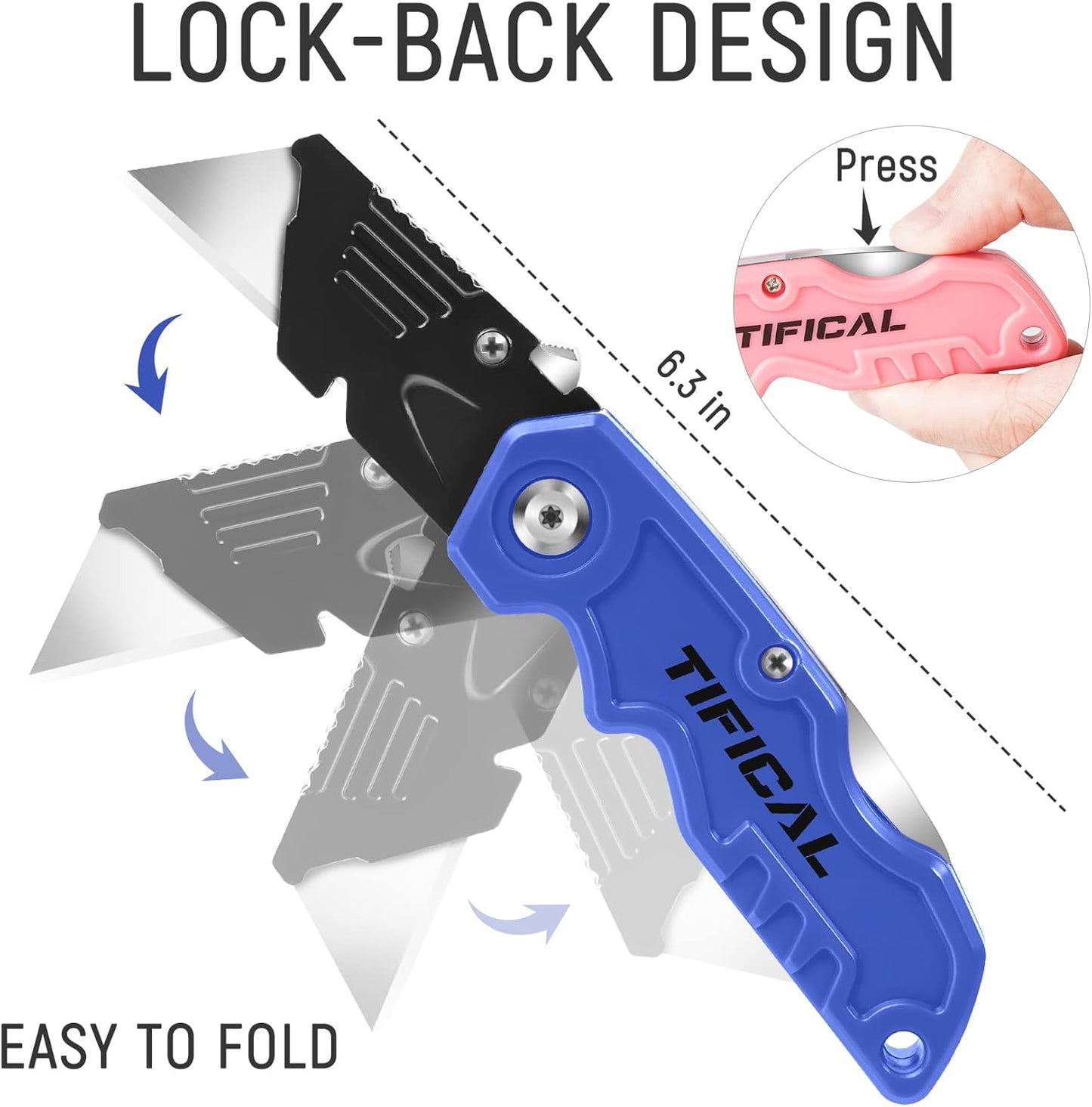 4 Pack Box Cutter Folding Utility Knife, Extra 10 Blades Included, Quick Change Blades, Lock-Back Design, Box Cutters for Carton, Cardboard, Boxes, Razor Knife Box Opener