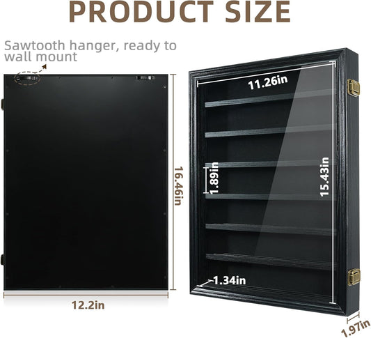 ASmileIndeep Pocket Knife Display Case 7 Rows Lockable Wooden Knife Shadow Box with HD Tempered Glass, Military Folding Knife Cabinet Stand for Wall with Removable Shelves, Walnut