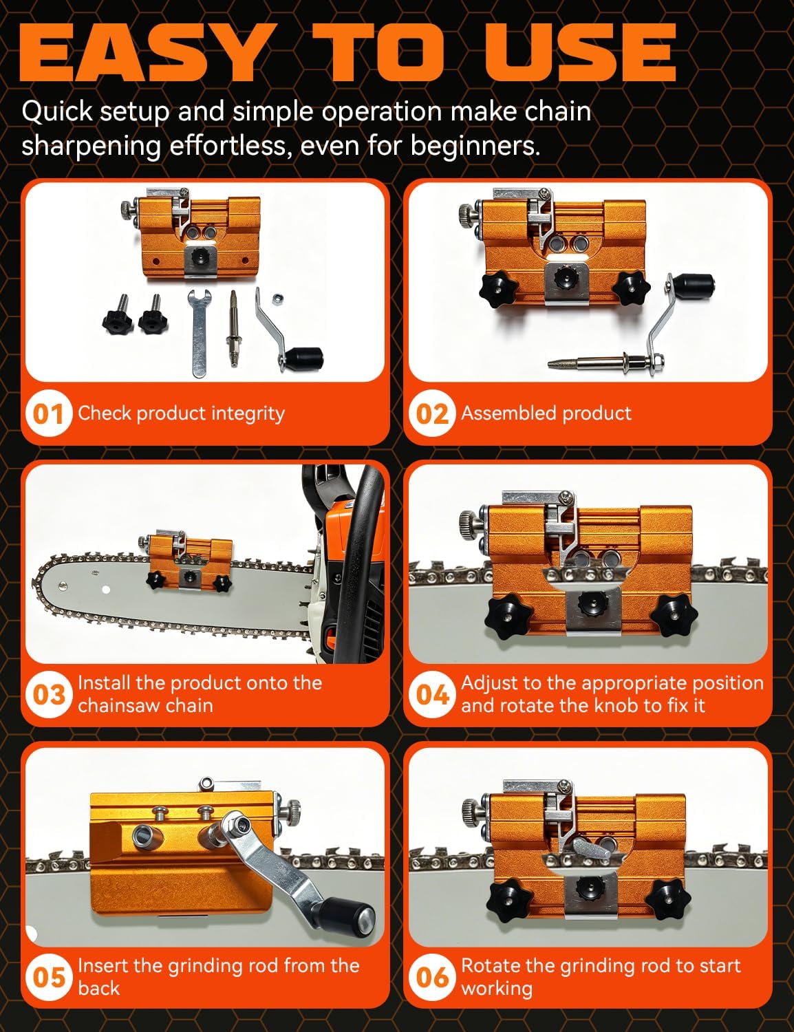Chainsaw Sharpener, Portable Hand Crank Chain Saw Sharpening Tool with Adjustable Guide, Universal Fit for Most Chain Sizes, Manual Chainsaw Chain Sharpener for Outdoor & Field Use (Blue-Small)