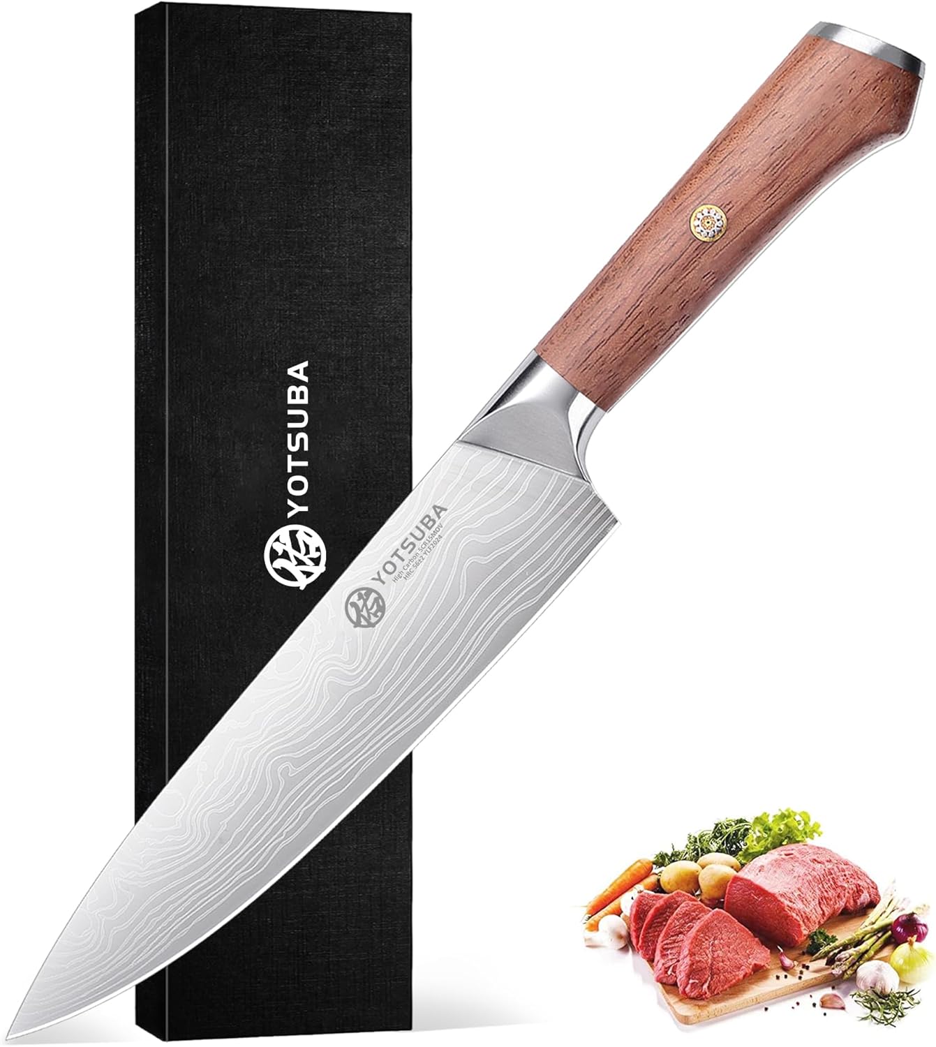 YOTSUBA Carving Knife and Fork Set, Meat Cutting Knife, Razor-Sharp German Stainless Steel Knives Fork Set with Ergonomic Wood Handle, Slicing Knives for Meats, BBQ & Vegetables