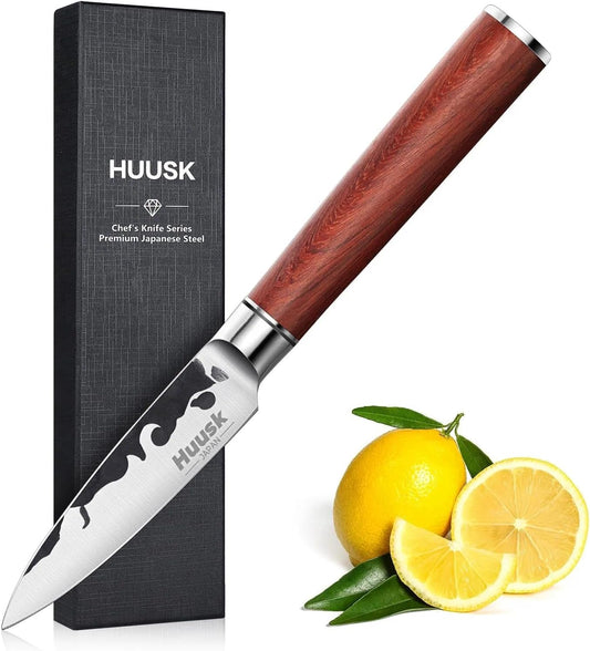 Huusk Japanese Chef Knife Set 6 pcs, Kitchen Knives with Hand-forged High Carbon Steel Blade, Sharp Cooking Knife Set with Ergonomic Wood Handle, Professional Kitchen Knives Sets, Gift Idea for Men