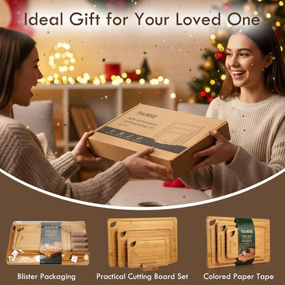 Bamboo Cutting Board for Kitchen, 3 Packs Large Cutting Boards with Juice Grooves & Holder Kitchen Cutting Boards Set with Stand Bamboo Chopping Board for Meat, Vegetables, Fruits