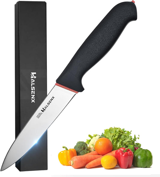 5-Piece Professional Kitchen Knife Set - 8" Chef, 7" Santoku, 5.5" Utility Knives, In-Drawer Knife Storage & Sharpener - Non-Slip Softgrip Handle for Home Kitchen