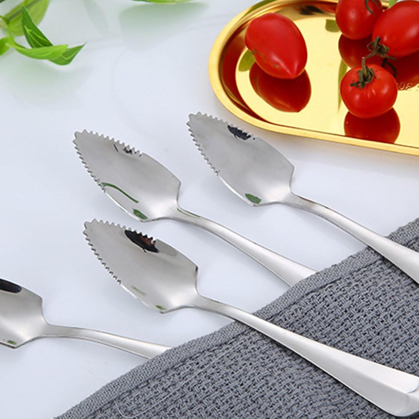 Grapefruit Spoons Serrated Edge, Grapefruit Knife & Spoon Curved Serrated Set, Stainless Steel Grapefruit Utensil Tool Dessert Spoons for Citrus Lemon Kiwi Salads Melon Lime Pitaya Apple Fruit Puree