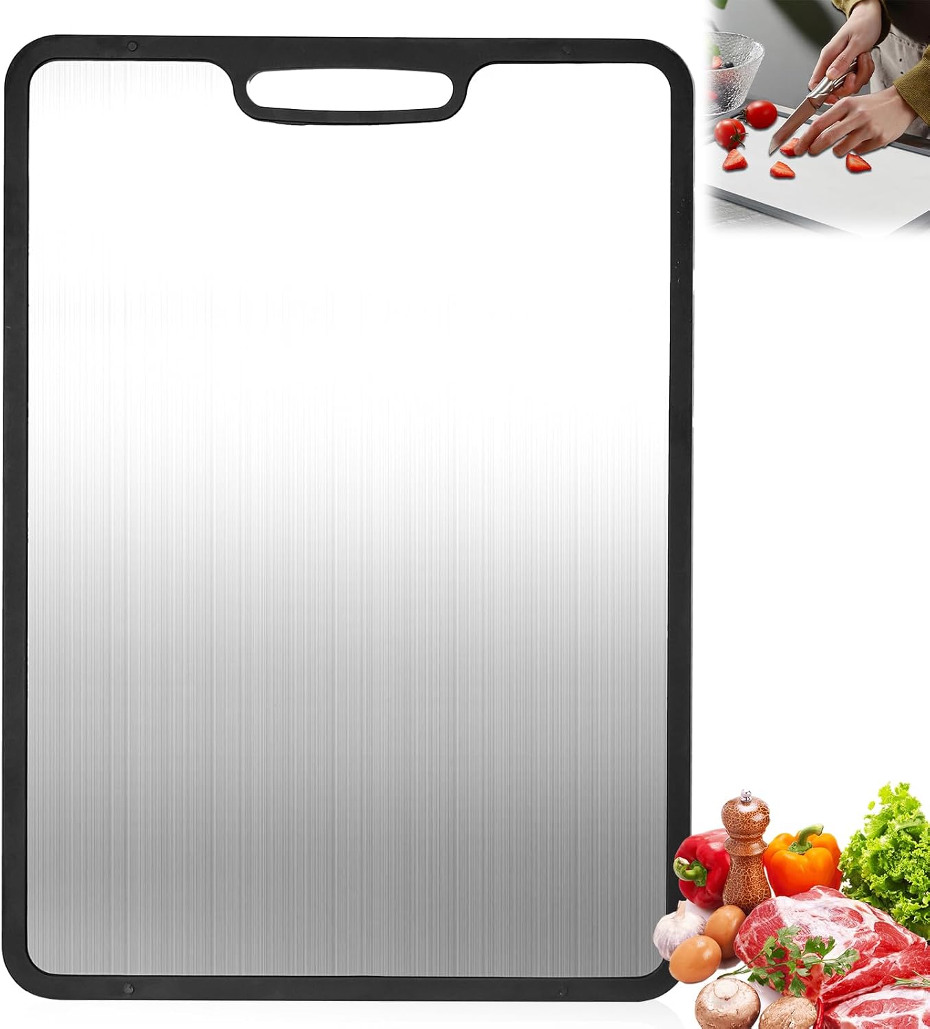 Titanium Cutting Board set of 3,Metal Cutting Boards for Kitchen,Stainless Steel Cutting Board, Chopping Boards for Kitchen and Camping,Silicone Edge for Non-Slip & Non-Cut 3Pcs(L+M+S)
