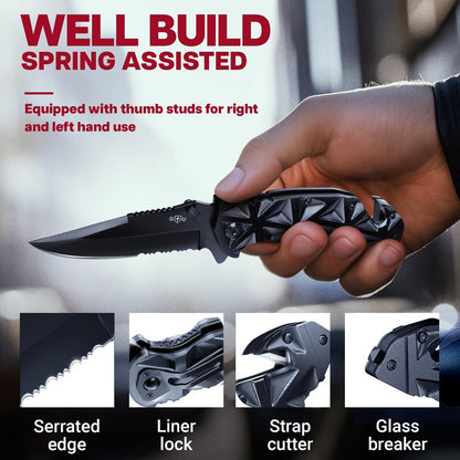 Pocket Knife for Men - Serrated Sharp 3.5" Folding Blade - Multifunction Tool with Wire Cutter Glass Breaker - Perfect Knives for Outdoor Cooking, Cutting Sashimi, Kitchen - Anniversary, Birthday Gifts Idea HB 207