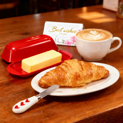 BPA-Free Melamine Butter Dish with Lid & Stainless Steel Knife - Farmhouse Butter Keeper for Countertop & Refrigerator, Dishwasher Safe, Holds 1 Stick with East & West Coast Butter-Cream