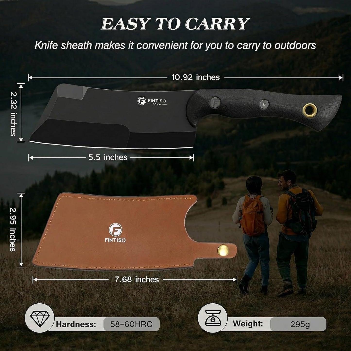 5.5 Inch Butcher Knife, 2-in-1 Chef & Meat Cleaver Knife with Sheath, Multipurpose Full Tang G10 Handle Kitchen Knives for Bone Chopping, 14C28N High Carbon Stainless Steel for Home and Outdoor
