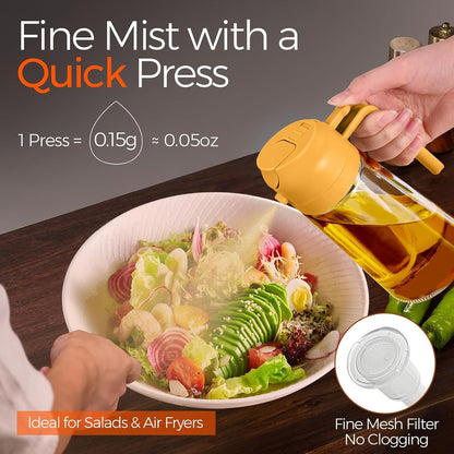 YARRAMATE 16oz/470ml Glass Olive Oil Sprayer for Cooking with Stickers, 2 in 1 Oil Dispenser for Kitchen Gadgets, Food Grade Premium Spray Bottle for Salad, Frying, BBQ (Creamy White)