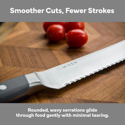 Misen Serrated Bread Knife - High-Carbon Japanese AUS8 Steel - Perfect for Soft Foods, Bread, Pastries, and Fruits - Verstatile Slicer, Razor-Sharp Edge, Durable Blade, Ergonomic Handle - 5", Blue