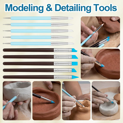Amrules Clay Tools Kit, 12 PCS Polymer Clay Cutter Tools, Rectangle Shape Acrylic Press Board and Roller Pin Supplies Suitable for Shaping, Carving, Pottery Craft and DIY Projects