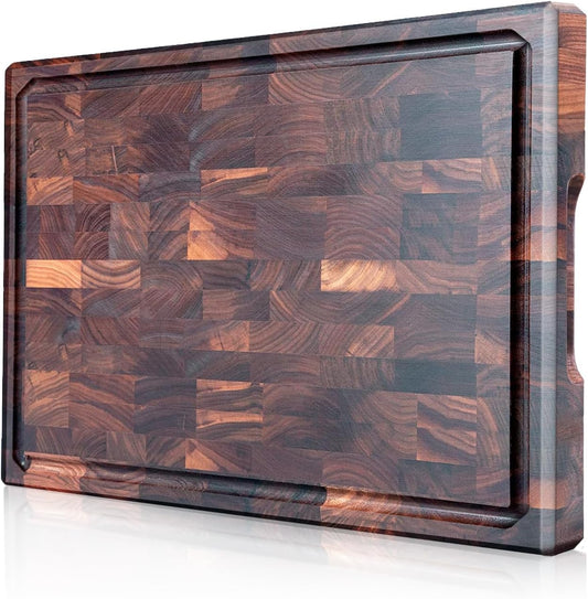 COCOBOSS Large Black Walnut Cutting Board Premium Walnut Chopping Board for Kitchen with Juice Slot, Non-Slip Feet, (Large - 16.5x11.8x1 inches)