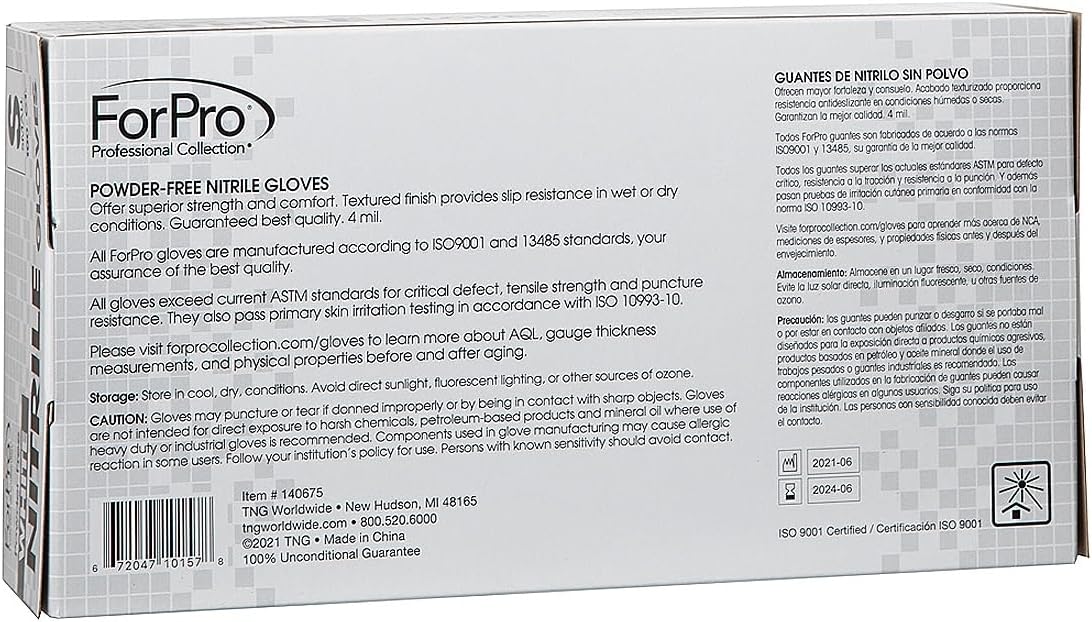 ForPro Disposable Nitrile Gloves, Chemical Resistant, Powder-Free, Latex-Free, Non-Sterile, Food Safe, 4 Mil