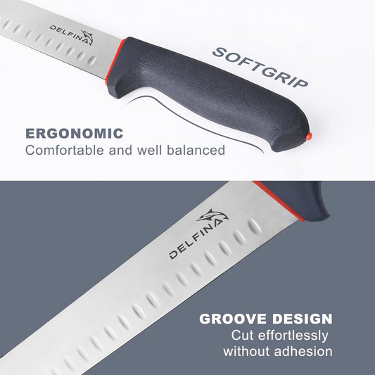 DELFINA Professional 2 Piece BBQ Knife Set, Japanese Style Premium Stainless Steel Chef Knife Set W/SoftGrip Handle, Multi-Purpose Slicing & Boning Knife Set for Kitchen Home Restaurant