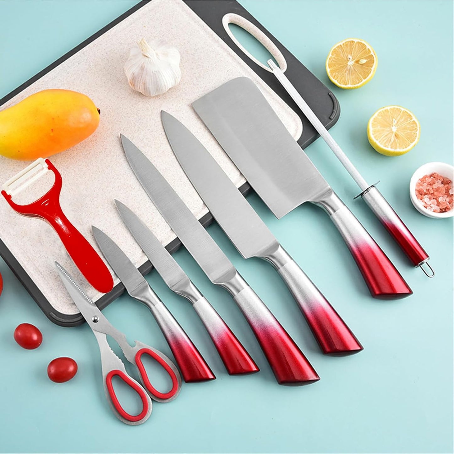 Elegant Purple 9-Piece Kitchen Knife Set with Acrylic Block,Non Stick Sharp Stainless Steel Chef Knives with Sharpener,Gift Ready Cutlery Set for Women