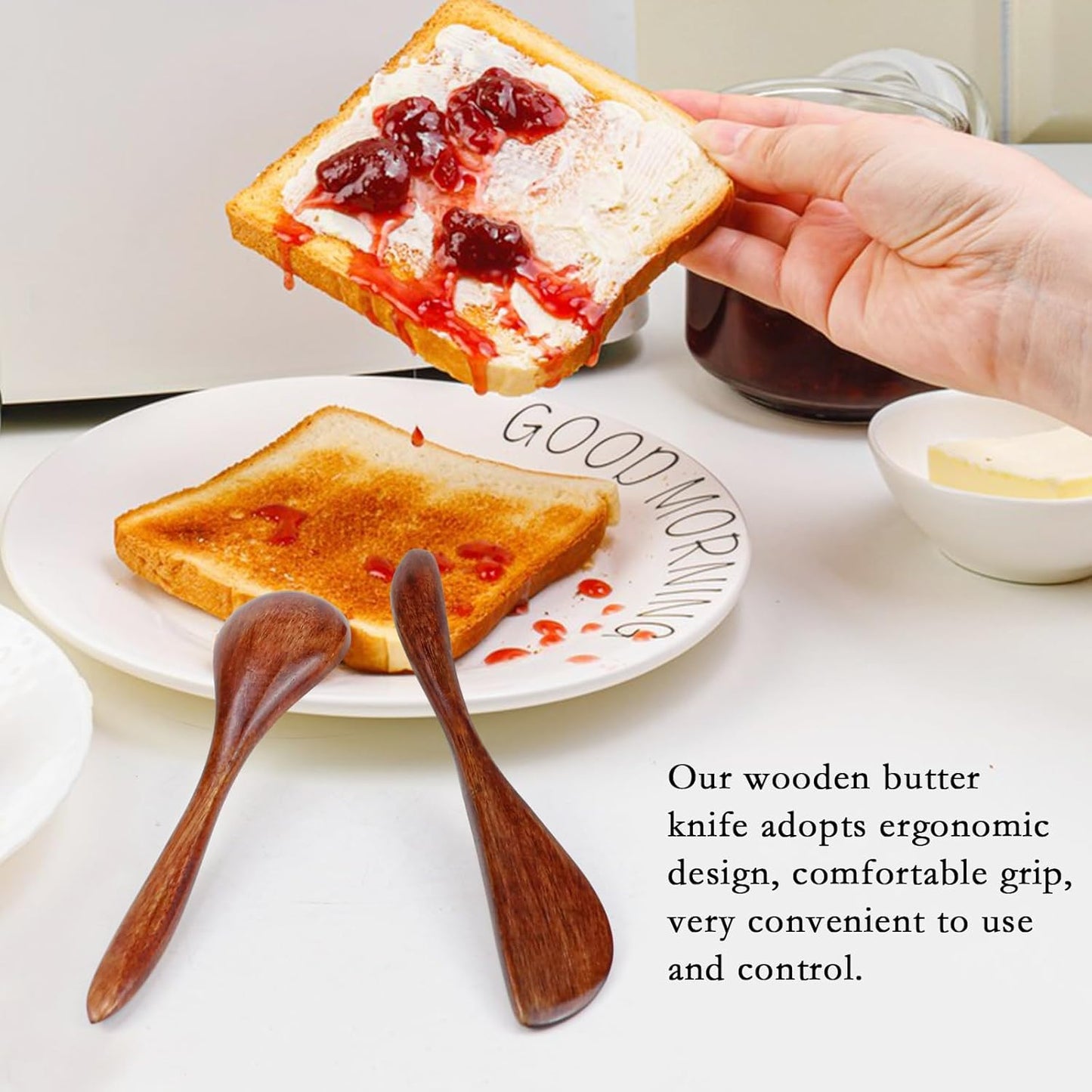 6 PCS Wooden Butter Knife Set, Solid Wood Butter Spreaders Spatulas for Sandwich Cheese Condiment, Wooden Spreader for Kitchen Restaurant Camping