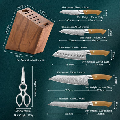 HEZHEN Damascus Chef Knife, 8.5 Inches, 67 Layers Damascus Steel, Professional Japanese Kitchen Knife for Chefs and Home Cooking, Ultra-sharp Blade with Linen Micarta Handle, Gift Packing