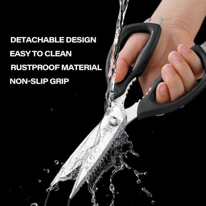 Kitchen Shears Come Apart Kitchen Scissors for Food Heavy Duty Chicken Bone Fish Nutcracker Can Opener Shears with Serrated Blade Premium Black Titanium Plated Stainless Steel 02A