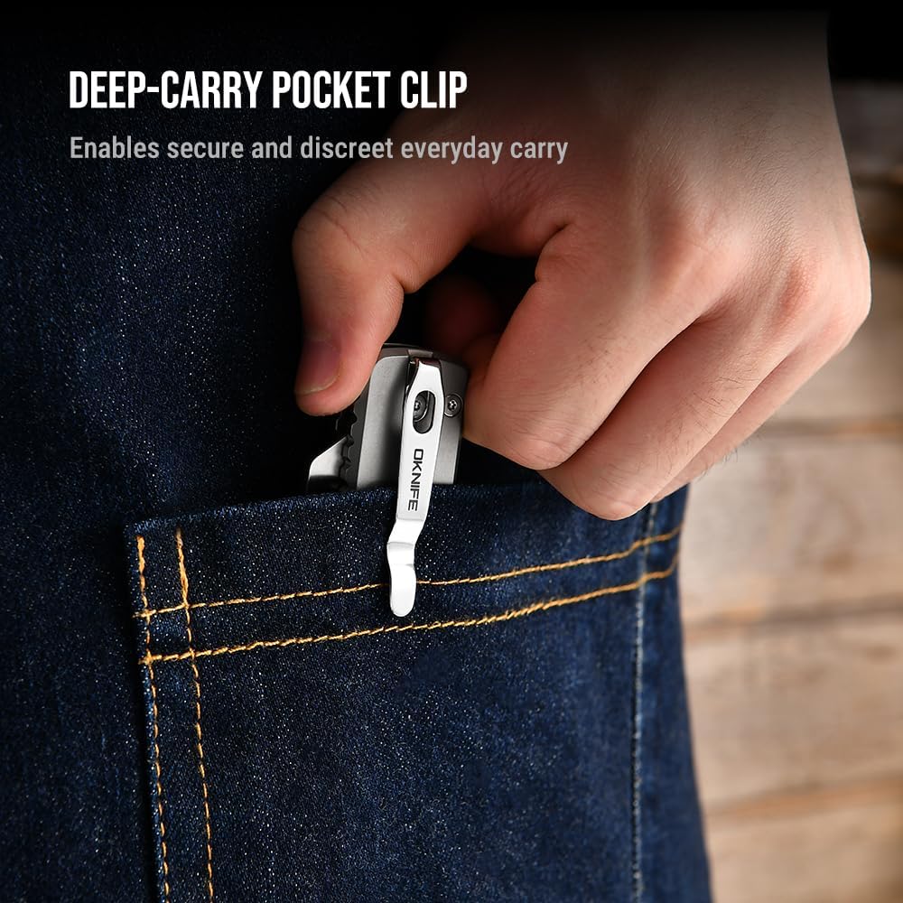 OKNIFE U1 Ultra Titanium Pocket Folding Utility Knife w/Ceramic Blade, Button Lock EDC Box Cutter with Clip for Men Women