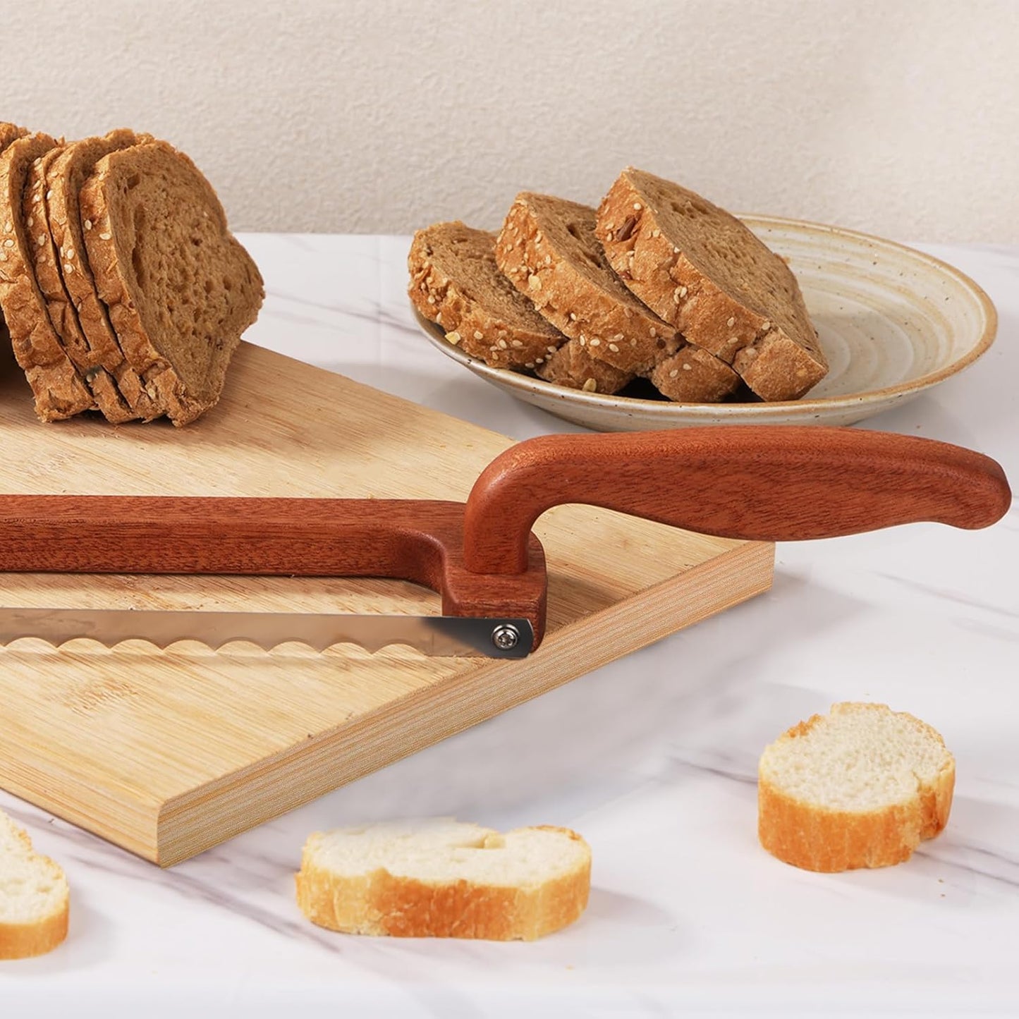 Bread Knife for Homemade Bread Bow Knife 16", Bread Saw Sourdough Slicer Aluminum Alloy Sourdough Cutter Suit for Left & Right Handed People to Cut Baguettes Vegetables Fruits 1Count