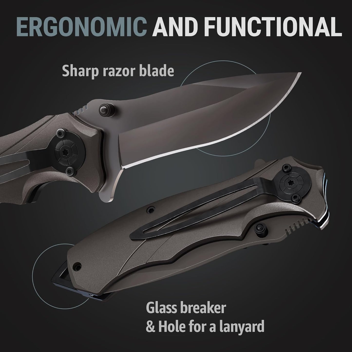 Pocket Knife for Men - Tactical Gear with Glass Breaker and Pocket Clip - Sharp Folding Knives for EDC, Outdoor Cooking, Cutting Cake - Kitchen Utensils & Gadgets - Gifts for Husband, Dad 6495 B