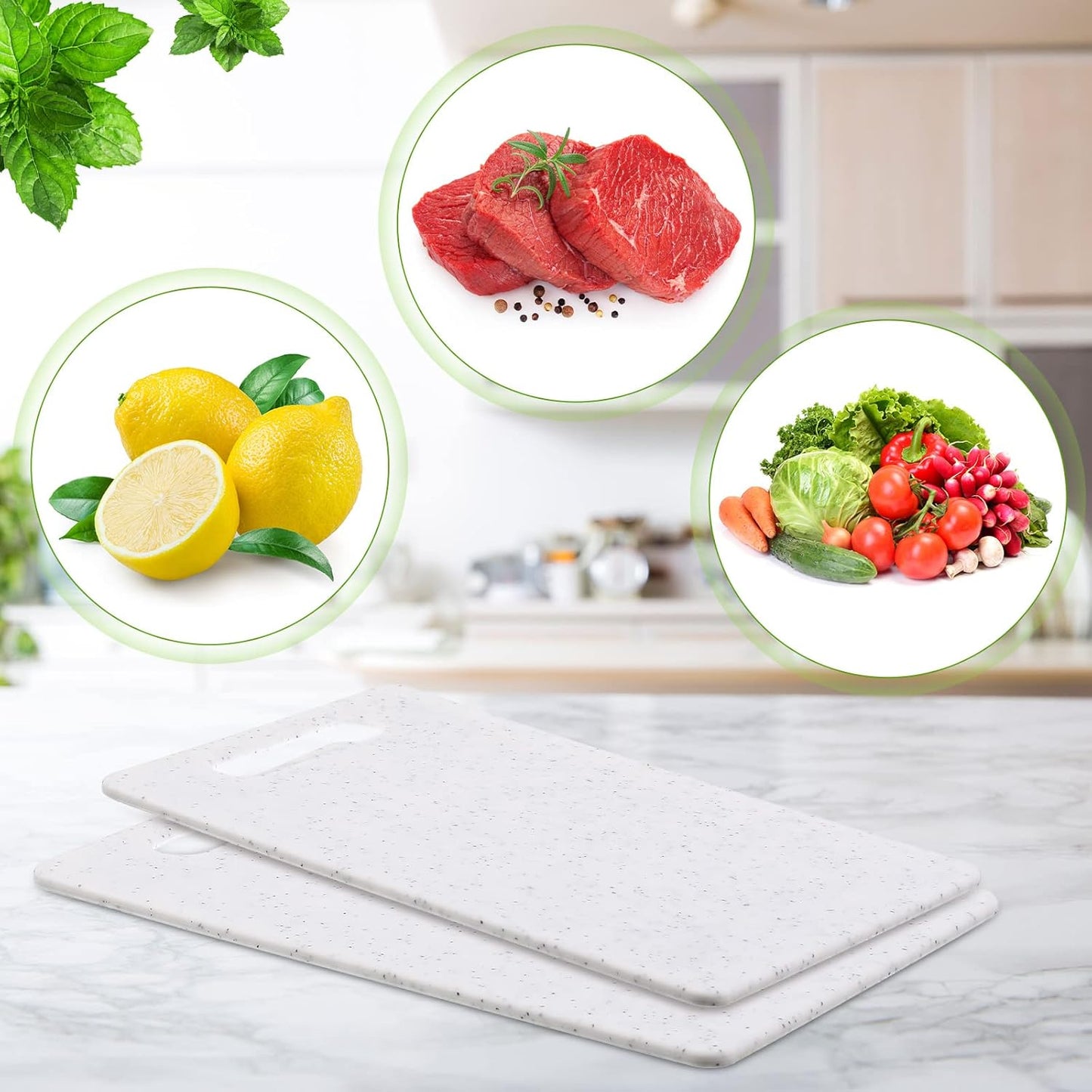 Lounsweer 2 Pcs Small Cutting Board for Kitchen Mini Plastic Cutting Board Set Bar Dishwasher Safe Granite Color Food for Camping Food Fruits Prep Vegetables Easy Grip(6" x 10",White)