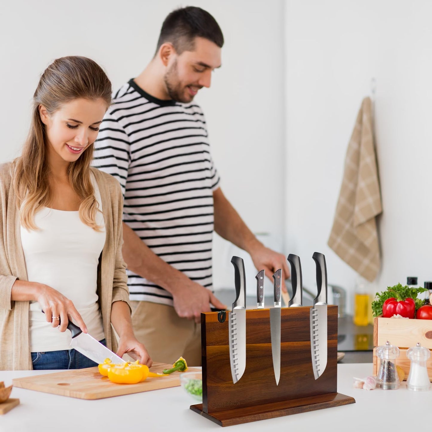 Magnetic Knife Block Holder Knife Holder Magnetic Knife Block Magnetic Knife Holder Wood Knife Set Holder Stand Knives Storage Rack for Small and medium-sized knives
