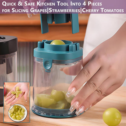 New Grape Cutter for Toddlers, Cutter Quarter Slicer Tool Into 4 Pieces for Slicing Grapes, Strawberries, Cherry, Tomatoes (Pink)