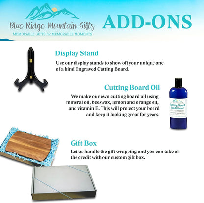 Blue Ridge Mountain Gifts Personalized Wood Cutting Board Laser Engraved Anniversary or Wedding Gift Custom Charcuterie Board Personalized Gift for Mothers