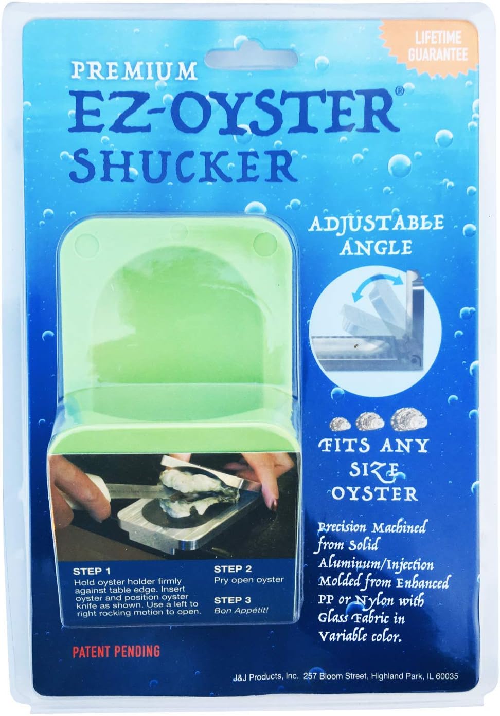 J&J Products The EZ - Oyster Variable Angle Opener Shucking Tool made from Recycled Ocean Bound Plastic (1, Blue)