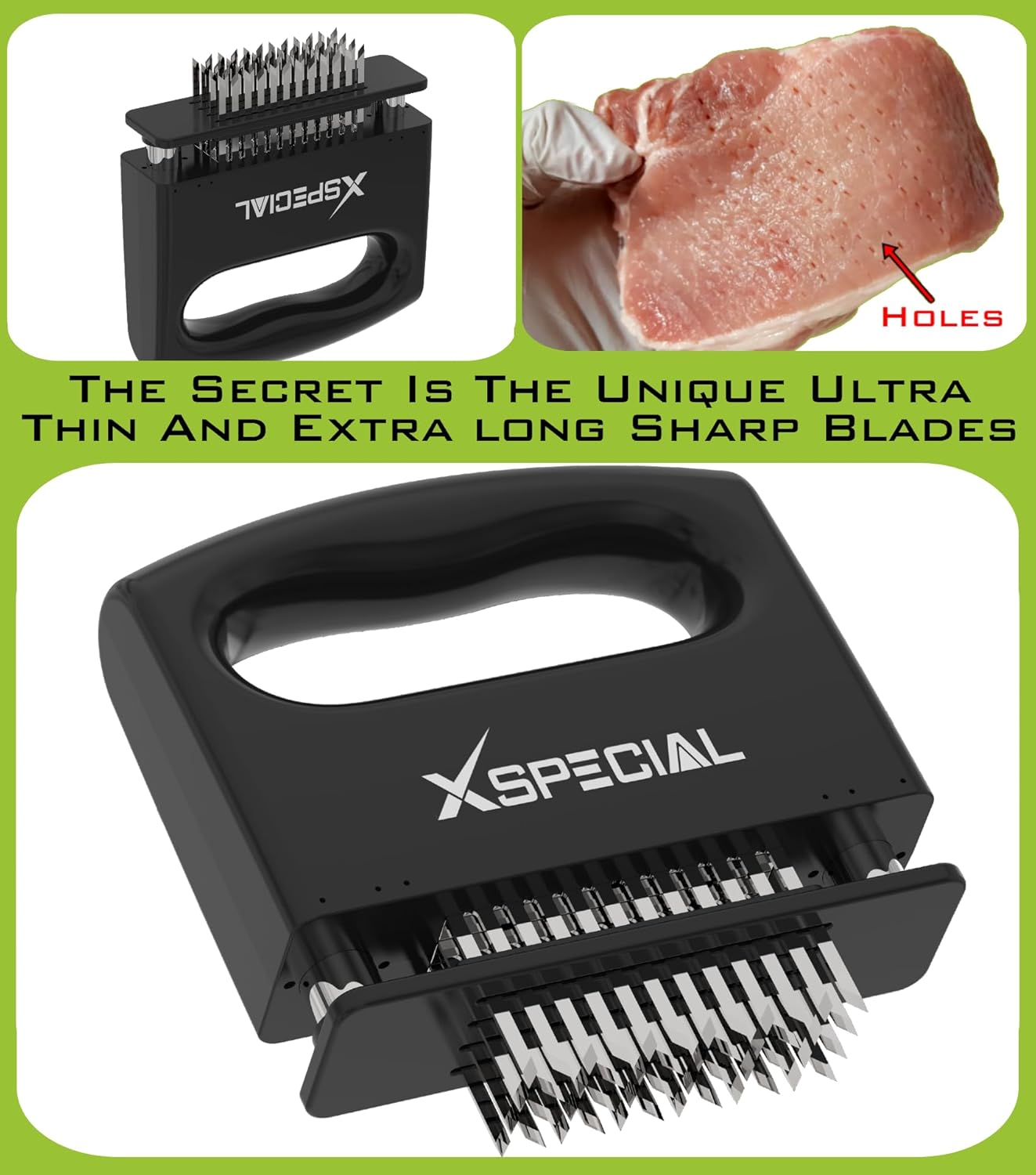 XSpecial Meat Tenderizer Tool 48 Blades Stainless Steel - Kitchen Cooking Gadgets Tools with Ultra Sharp Needle That Makes Steak & Chicken Tender - No More Hammer, Meat Pounder Or Mallet