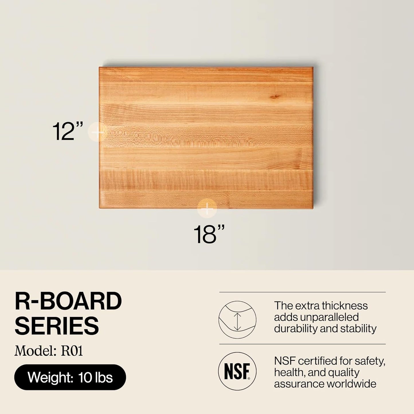 John Boos R-Board Series Rectangular Wooden Maple Cutting Board 20”x15” – 1.5” Thick, 12-lb Reversible Butcher Block with Edge-Grain & Finger Grips – Made in the USA