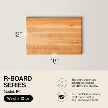 John Boos R-Board Series Rectangular Wooden Maple Cutting Board 20”x15” – 1.5” Thick, 12-lb Reversible Butcher Block with Edge-Grain & Finger Grips – Made in the USA