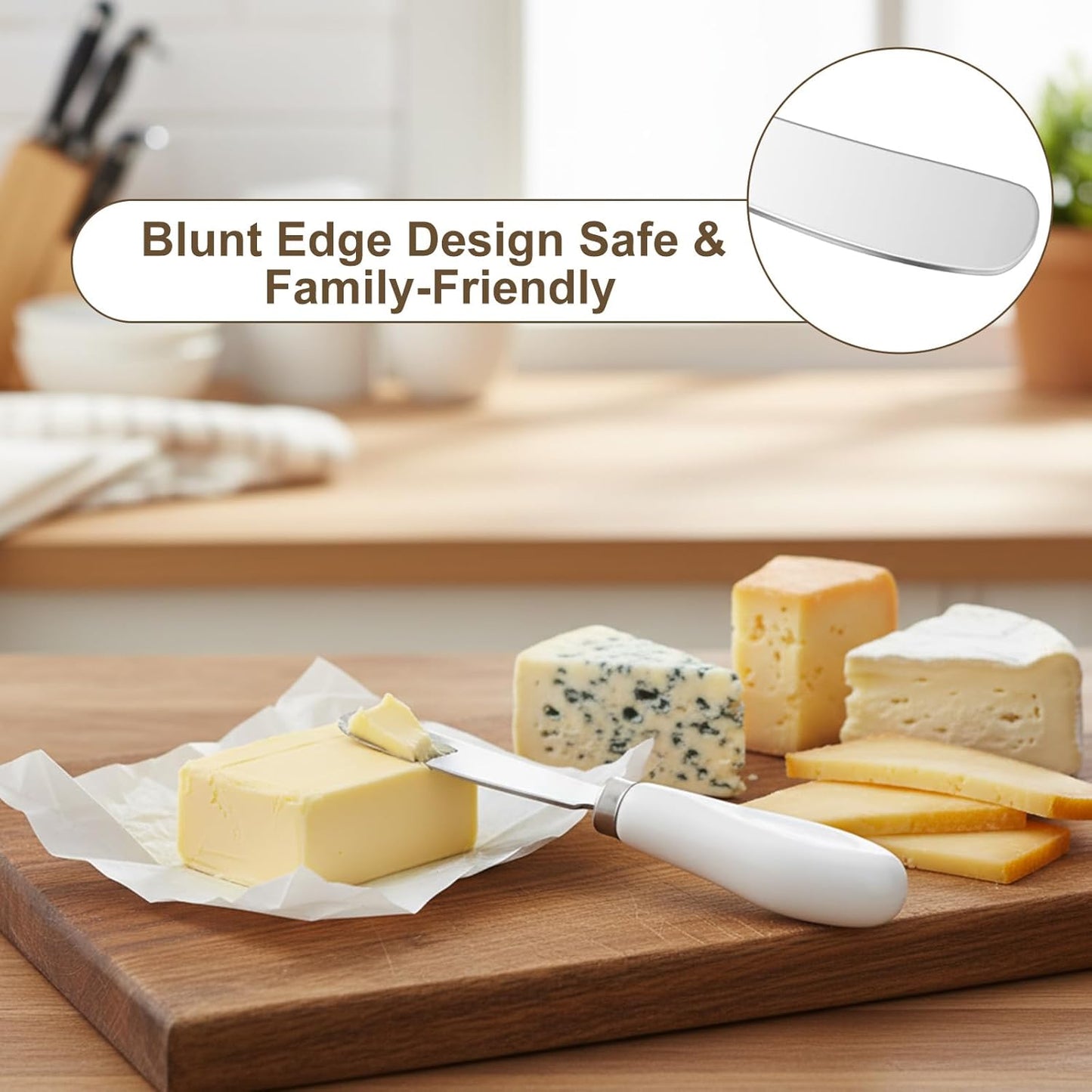 Cheese Spreader Knives, 3PCS Stainless Steel Butter Spreader Knife with White Porcelain Handle Cheese-Spreader for Cold-Butter Jam, Pastry, Charcuterie