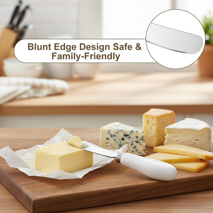 Cheese Spreader Knives, 3PCS Stainless Steel Butter Spreader Knife with White Porcelain Handle Cheese-Spreader for Cold-Butter Jam, Pastry, Charcuterie