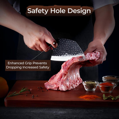 Butcher Knife Meat Cleaver Knife, Hand Forged Japanese Knife Set of 3, High Carbon Kitchen Knife & Serbian Chef Knife & Boning Knife for Meat Cutting, Outdoor Cooking BBQ Camping Gift for Men